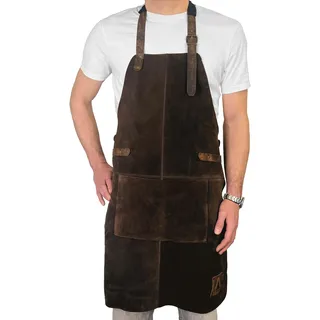 REDSALT® Premium Lederschürze 100% Büffel Wild Leder 84x62cm braun | Profi BBQ Grillschürze Arbeitsschürze Küche Gastronomie Bar Barista | Kochschürze Küchenschürze Schürze Geschenke für Männer