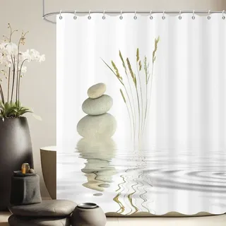Duschvorhang 180x200cm - Zen Spa Steine und Pflanzen - Gelb