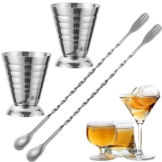 4 Stücke Maßnahme Cup, Profi Messbecher, Cocktail Messbecher, Genaue Messung, Leicht Zu Reinigen, Mit 2 Löffeln, Für Bar-Party-Wein-Cocktail-Shaker-Shaker (75 Ml)