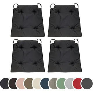 sleepling 4er Set Stuhlkissen, 42 (vorne) 35 (hinten) x40x5 cm, Sitzkissen für Stuhl & Bank mit Klettverschluss, Indoor & Outdoor, 100% Mikrofaser, Made in EU, waschbar bis 30 Grad, Basic 10, Schwarz