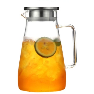 Teekanne Glas Teebereiter, Glaskaraffe 1,8 Liter (Volle Kapazität) Glaskrug aus Borosilikatglas Wasserkrug mit Edelstahl Deckel Karaffe Glaskanne