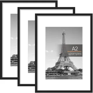 upsimples 3 Pack Bilderrahmen A2 Schwarz, Posterrahmen für Fotografie | 42x59.4 cm Bilderrahmen für Wanddekoration, Poster und Kunstwerke, Fotorahmen für Kinderzimmer, Wohnzimmer und Büro
