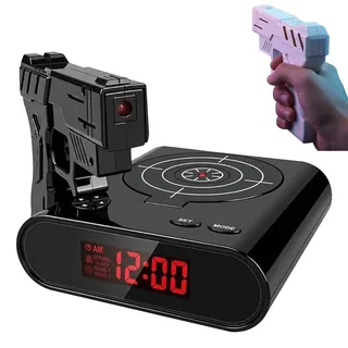 RUTYAUB Gun and Target Wake Shot Alarm Clock, LED Display mit 2 Alarmmodi und Zielscheibe, Kreativer Schuss Wecker für schwere Schläfer und Spaßige Wecker Erfahrung (Schwarz)