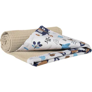 Medi Partners Babydecke Baby Decke Neugeborenen - Kuscheldecke Geschenk Babydecken 75x100cm für Kleinkinder Mädchen Krabbeldecke Kinderbett Kinderwagen 100% Baumwolle (Boho Animals mit Beige Waffel)