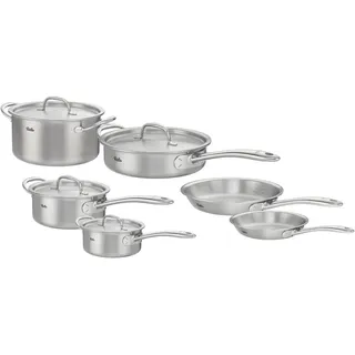 Fissler Topf-Set Fissler M5 Pro-Ply®, Edelstahl-Topfset (10-teilig), Edelstahl 18/10 (Set, 10-tlg., 10-teilig: 2 Bratpfannen, Kochtopf, Sauteuse und Stielkasserollen), 10-teiliges Premium Kochgeschirr mit Pro-PlyTM Technologie silberfarben