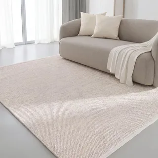 Interiyou handgewebter Baumwollteppich Riga - 300x400 cm Creme - Handwebteppich für Wohnzimmer, Schlafzimmer - 100% Handarbeit Naturfaser Teppich Flachgewebe