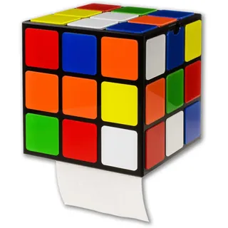 getDigital Zauberwürfel WC Rollenhalter - Ausgefallener Halter im Stil des 80s Magic Cube mit Deckel und Ablage - Befestigung ohne Bohren 14 x 14 x 14cm