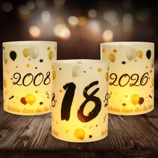 12 Windlicht Tischdeko 18 Geburtstag, Seutgjie 18. Geburtstag Deko Mädchen Junge 2008-2026 Schwarz Gold für Teelichter oder Kerzen