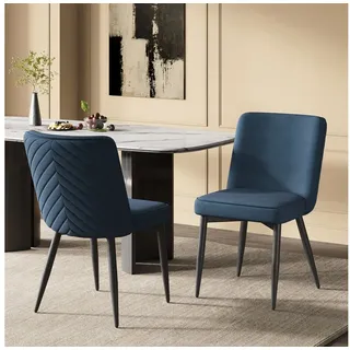 MODFU Esszimmerstuhl Maße 63x48x85 cm, stabiles Metallgestell (Vielseitig für Küche, Wohnraum & Bistro, 2 St), 2 Samtstühle im modernen Stil, Dunkelblau blau