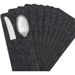 Miqio ® - Design Bestecktaschen aus Filz abwaschbar| 10er-Set | Skandinavische Deko - passend Tischsets, Platzsets, Tischdecken | Dunkelgrau