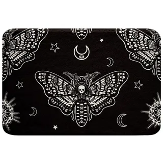 Mottenschädel Indoor Fußmatte Boho Zuckerschädel Vorne Badvorleger Gummirücken Halloween rutschfest Badematte 40x60cm gotisch Knochen Saugfähiger Badteppiche Badezimmerteppich Maschine Waschbar