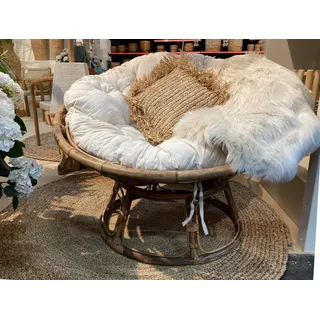 Van der Leeden Loungesessel Papasan Papasansessel XXL Ø 112 cm Handgefertigt Naturprodukt (1-St), 3 Teile, Braun, incl. Kissen, Rund, Loungestuhl Schalensitz braun