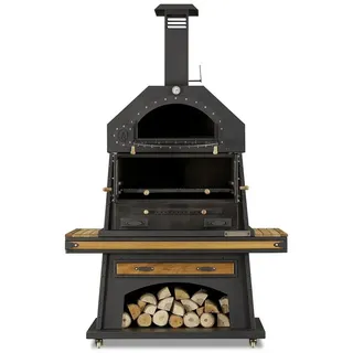 aea Eleganter schwarzer Grillkamin aus Holz und Edelstahl