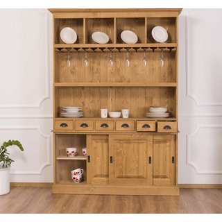 Massivholzmoebel-Becker Buffet »Großer Buffetschrank aus Massivholz mit Glashalterungen« beige