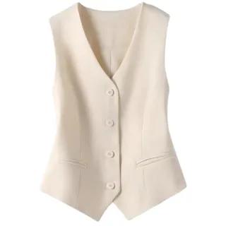 Stafeny Damen Anzugweste, Schmale Passform, V Ausschnitt, Smokingweste, Anzugweste, Elegante Vintage Weste, Sommer Deckmantel (DE/NL/SE/PL, Alphanumerisch, S, Regular, Regular, Beige) - S