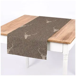 SCHÖNER LEBEN. Tischläufer SCHÖNER LEBEN. Tischläufer Jacquard Hirschkopf Geweih braun beige, handmade braun