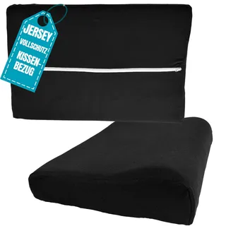 Jersey Nackenkissen Bezug 40 x 60 cm Schwarz - Elastische Baumwolle Vollschutz Kissenbezug Reißverschluss Gesundheitskissen Nackenstützkissen