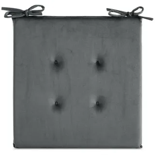 Eurofirany Stuhlkissen Sitzkissen aus Velvet Gesteppte 4 Punkte Einfarbig 40x40 cm, Samt Kissen Velours Sitzkissen mit Schnürchen grau