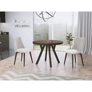 WFL GROUP Esstisch Twixy ausziehbar rund modern mit schwarzen Holzbeinen (MADE IN EU, erhältlich in 3 Größen – 90/100/100 cm, ausziehbar auf 170/150/200 cm), platzsparender Tisch für kleine Küche, Esszimmer oder Wohnzimmer braun
