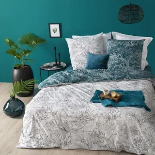 Omgoods – Bettwäsche aus Baumwolle, Motiv "Dschungel", 260 x 240 cm - Weiß