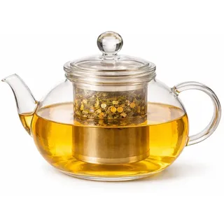 Rungassi Teekanne Glas Teekanne 900 ml mit Glasfilter & Deckel – Elegante, (Set besteheend aus Teekanne, Teesieb und Deckel) weiß