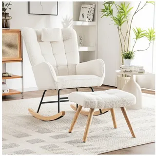 HAUSS SPOLE Schaukelstuhl Ergonomischer Schaukelstuhl inkl. 1 Kopfkissen, 1 Fußhocker weiß (Loungesessel, 2 St), 2 St. weiß 65 cm x 92 cm x 93 cm