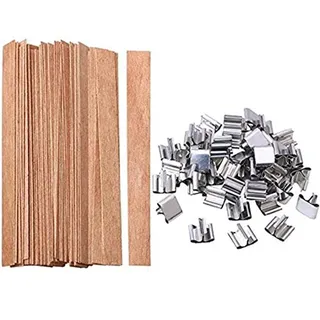 Cheeroyal 50 Stück Kerzendocht-Holz-Set, Naturholzdochte, Holzkerzenkern mit Eisenständer für handgefertigte Kerzenherstellung, DIY-Kerze (13 mm x 130 mm)