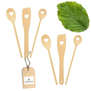 2x HOFMEISTER® Koch-Set Herz 3-teilig – 2 Kochlöffel und 1 Pfannenwender aus Buchenholz mit Herzmotiv, 30 cm, Handarbeit