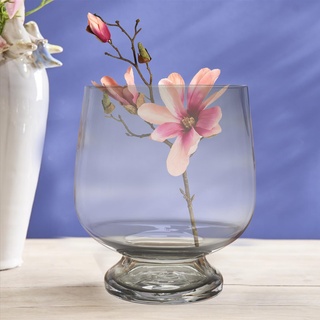 WINDLICHT Glas MIT FUß Hanami Rauch- GRAU Ø 18 cm | Glaskerzenhalter Candleholder Deko Vase