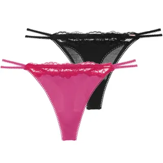 Tanga DORINA "Origins Shiny Micro", Damen, Gr. M, bunt (pink, schwarz), Spitze, Obermaterial: 74% Polyamid, 26% Elasthan, eng, Unterhosen Tanga, mit Spitze, mit Logo, glänzend, bequem, weich, elastisch