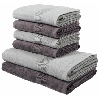 Handtuch Set MY HOME "Anna" Handtuch-Sets Gr. 6 tlg., grau (anthrazit, grau) Handtücher Badetücher Handtuchset gestreifte Bordüre, Handtuch Set, aus 100% Baumwolle