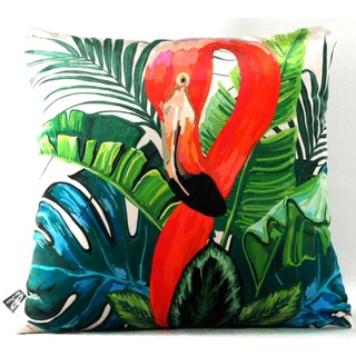 Casa Padrino Wohnzimmer Kissen New Orleans Flamingo Mehrfarbig 45 x 45 cm - Feinster Samtstoff - Luxus Deko Accessoires