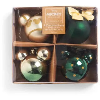 Divas World Disney Mickey Minnie Mouse Weihnachtskugeln, Weihnachtsdekoration, Grün und Gold, 4 Stück (1202)