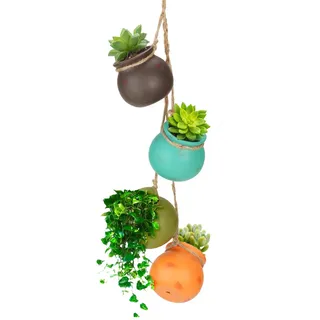 Surplex 4PCS Sukkulenten Töpfe, Keramische Hängende Klein Keramik Blumentöpfe für Kaktus Moos Mini Zimmerpflanzen Mit Seil Ablaufloch, Haus Indoor Outdoor Büro Dekorative Container