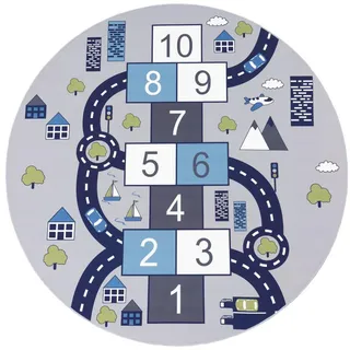 KADIMA DESIGN Zahlen‐Hüpfkästchen Kinderteppich Ø 160 cm Grau