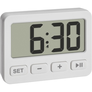 TFA Dostmann Digitaler Miniwecker, 60.2036.02, mit Alarmfunktion, Stoppuhr und Timer, KFZ Uhr, mit Magnet oder Ständer, ideal als Reiseuhr, für Klausuren, Quarzuhr, Tischuhr, klein und kompakt, weiß