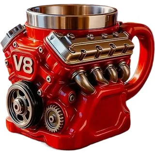 V8 Motor Tasse, V8 Motor Kaffeetasse, Auto Motoren Kaffeebecher, Kreative Kaffeetasse Ornamente mit Detailliertem V 8 Design, Perfektes Auto Thema Geschenk Für Männer & Väter