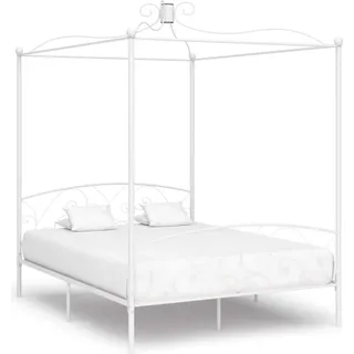 vidaXL Himmelbett Gestell Weiß Metall 180 x 200 cm - Bettgestell - Bettgestelle - Bettrahmen - Doppelbett - Weiß