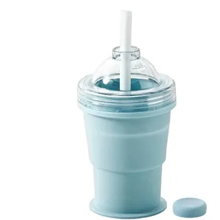 2-in-1 Faltbarer Silikon Eiswürfelbecher, 325ML Runde Eiswürfelform Faltbarer Kaffeebecher, Tragbare Kugelform Eiswürfelform Kaffeebecher Mit Strohhalm Deckel, Auslaufsicher Faltbar Eiswürfelbehälter