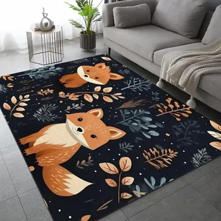 Fuchs Teppich Schlafzimmer rutschfeste FußMatte Waldtiere Kinderteppich Dekoration Carpets Teenager Kurzflor Flanell Teppiche Home Spielteppiche für Wohnzimmer 120x160 cm