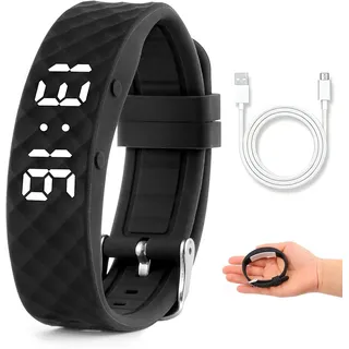 Kryolithm Vibrationswecker Armband, Schlafphasen-Tracker mit intelligentem Weckalarm, Tragbares Armband bis zu 8 persönliche Alarme, Batteriestandsanzeige, Kalorienberechnung, wasserdicht, schwarz