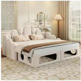 OKWISH Schlafsofa Funktionsbett Polsterbett, mit Weichem Samtstoff, Gepolstert, Mit Lattenrost, Rückenlehne und Haustierbett, ohne Matratze, Daybett 180x200 cm beige
