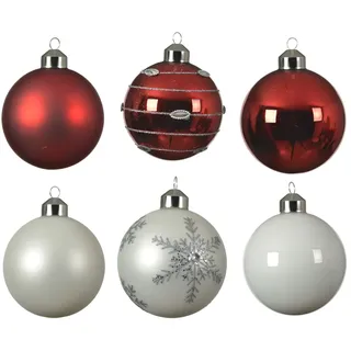 MARELIDA Christbaumkugel Weihnachtskugel Glas D: 8cm glänzend und matt rot weiß 6er Set