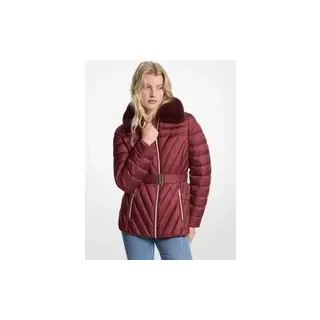 MK Komprimierbare Daunenjacke aus Nylon mit Kunstpelzbesatz - Rot - Michael Kors - XS
