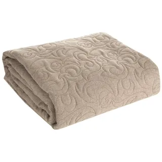 Eurofirany Tagesdecke LEINOPTIK, Karomuster Steppung Doppelbett Überwurf Einfarbig Grau Beige beige|braun 220 cm x 240 cm