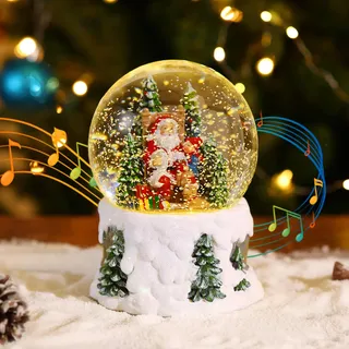 Lewondr Weihnachts-Schneekugel, Weihnachtsmann Weihnachts-Spieluhr mit Licht & Wirbelnde Schneeflocke, Weihnachtsdeko Innen Licht Batteriebetrieben/USB, Weihnachtsbaum-Dekoration für Haus, Weiß