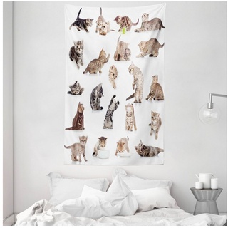Wandteppich aus Weiches Mikrofaser Stoff Für das Wohn und Schlafzimmer, Abakuhaus, rechteckig, Katze Lustige Spielerische Katzen Bild braun|schwarz|weiß 140 cm x 230 cm