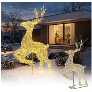 ECD Germany Weihnachtsfigur LED Rentier Outdoor XXL Weihnachtsfigur groß Weihnachtsdeko Außen, Weihnachtsbeleuchtung Hirsch Figur 287 cm mit Timer 8300 LED Warmweiß goldfarben 186 cm x 287 cm