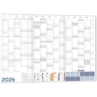 XXL Wandkalender 2027 Jahresplaner quer DIN A1+ 89x63 cm Wandplaner 2027 quer GEFALZT Querformat Poster gefaltet Jahreskalender 2027 Plakatkalender 16 Monate November 2026 - Februar 2028