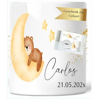 Besonderes Taufgeschenk - Baby-Spardose für Mädchen & Junge - Individuell mit Namen personalisiert als Geld-Geschenk zur Geburt Taufe (Mond)